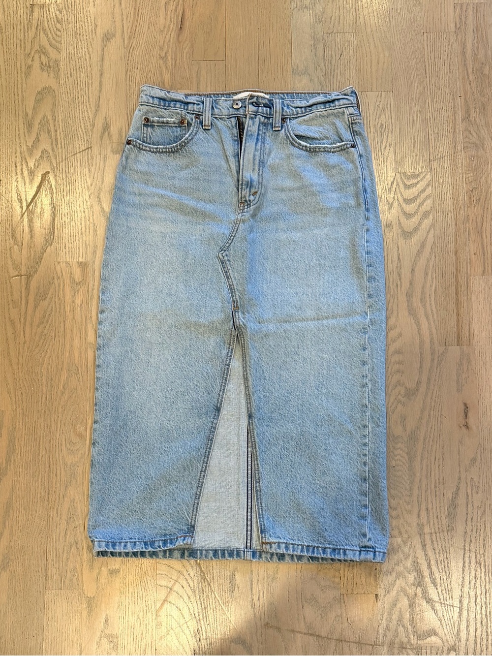 Abercrombie & Fitch Light Blue Denim Midi Skirt